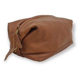💥 COACH CAMEL TAN BROWN GENUINE LEATHER TOILETRY TRAVEL DOPP BAG